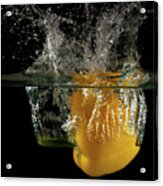Yellow Bell Pepper Dropped And Slashing On Water Acrylic Print