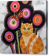 Yellow Cat With Flowers Acrylic Print