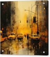 Yellow Rain In New York City Acrylic Print