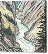 Yellowstone Canyon Rapids Painting Yellowstone Canyon Plein Air Acrylic Print