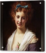 Young Lady With Blue Bow By  Hugues Merle Classical Art Old Masters Reproduction Acrylic Print