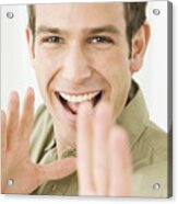Young Man Laughing, Hands Out In Front Acrylic Print