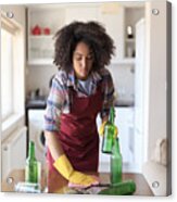 Young Woman Cleaning Kitchen Acrylic Print