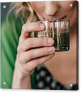 Young Woman Drinking Green Juice Acrylic Print