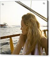 Young Woman On A Sailing Boat Acrylic Print