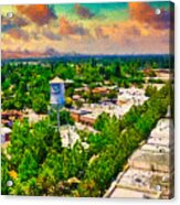 Yuba City And The Water Tower, California - Digital Painting Acrylic Print