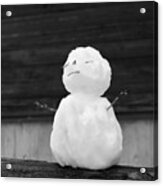 Zen Fence Sitting Mini Snowman Black And White Acrylic Print