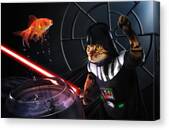 Cat as Darth Vader with Goldfish Canvas Print
