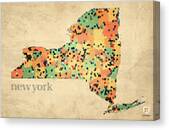 Colorful New York State Map Canvas Print