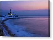 Lighthouse at Dawn by the Sea Canvas Print