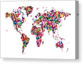 Butterflies Map Of The World #1 Canvas Print