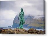 Statue of Selkie in Mikladalur Canvas Print
