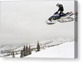 Snowmobile In Flight Canvas Print