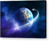 Comet Moving Passing Planet Earth Canvas Print