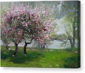 Blossoming Tree by a Riverbank Canvas Print