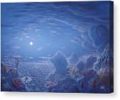 Moonlit Sky with Clouds and Flowers Canvas Print