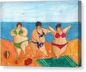 Beach Boogie Three Bbws Dancing On The Beach Canvas Print