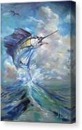 Sailfish And Frigate Canvas Print