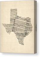 Old Sheet Music Map Of Texas Canvas Print