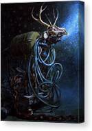 Mechanical Deer Under Starry Sky Canvas Print