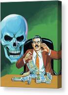 Greedy Man With Blue Skull Canvas Print
