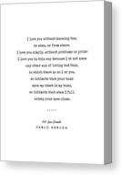 Pablo Neruda Quote 01 - 100 Love Sonnets - Minimal, Sophisticated, Modern, Classy Typewriter Print Canvas Print