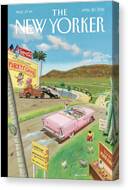 Retro Landscape with Pink Cadillac Canvas Print by Barry Blitt