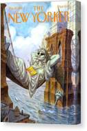 Statue of Liberty Relaxing on Brooklyn Bridge Canvas Print
