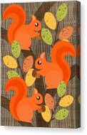 Three Squirrels In A Tree Canvas Print