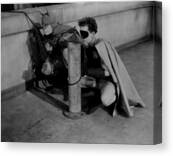 Douglas Croft And Lewis Wilson Crouching On Terrace Canvas Print