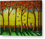 Children Playing Under Autumn Trees Canvas Print