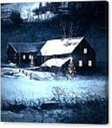 Snow Scene Of A Farmhouse At Night/ Digital Painting Canvas Print