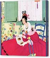 A Vogue Cover Of A Woman Wearing A Pink Dress #1 Canvas Print