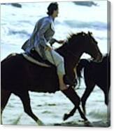 Andie Macdowell And Paul Qualley Riding Horses #1 Canvas Print