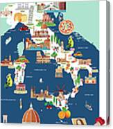 Cartoon Map Of Italy Canvas Print