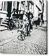 Cycling In The City Of Amsterdam #1 Canvas Print