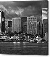 Downtown Honolulu Hawaii Dusk Skyline Black And White #1 Canvas Print