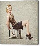 Female Television Show Actress On Old Tv Set Canvas Print