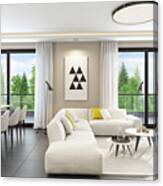 Fresh And Modern White Style Living Room Interior #1 Canvas Print