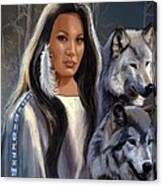 Native American Maiden With Wolves Canvas Print
