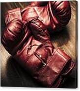 Retro Red Boxing Gloves On Wooden Training Bench #1 Canvas Print
