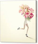 Running Women With Giant Bunch Of Flowers #1 Canvas Print