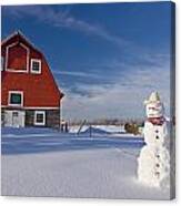 Snowman Dressed Up As A Cowboy Standing #1 Canvas Print