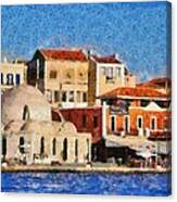 Painting Of The Old Port Of Chania #5 Canvas Print