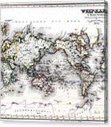 1850 Antique World Map Welt Karte In Mercators Projektion Canvas Print