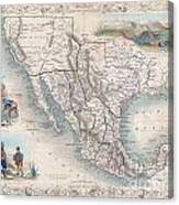 1851 Tallis Map Of Mexico Texas And California Canvas Print