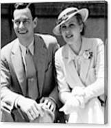 1930s Smiling Couple Sitting Outdoors Canvas Print