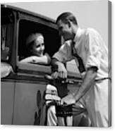 1930s Woman In Drivers Seat Of Car Canvas Print