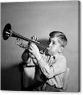 1950s Boy Playing Trumpet Horn Canvas Print