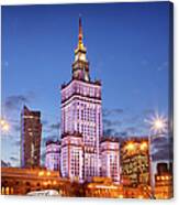 Palace Of Culture And Science At Dusk In Warsaw #2 Canvas Print